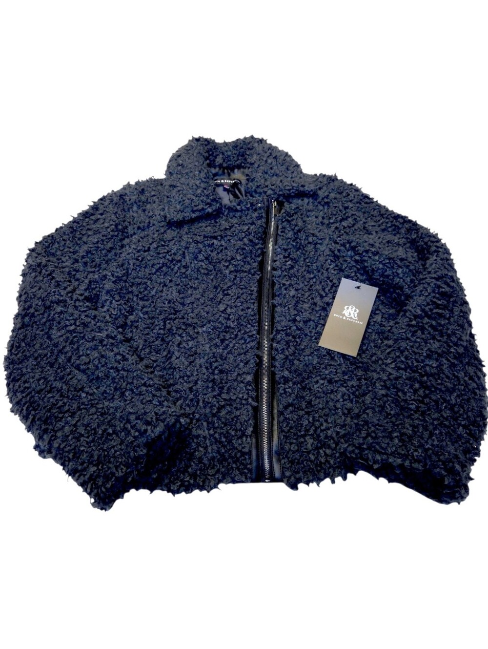 Rock & Republic Faux Sherpa Jacket Black Faux Leather Moto Teddy XL NWT - Picture 5 of 12